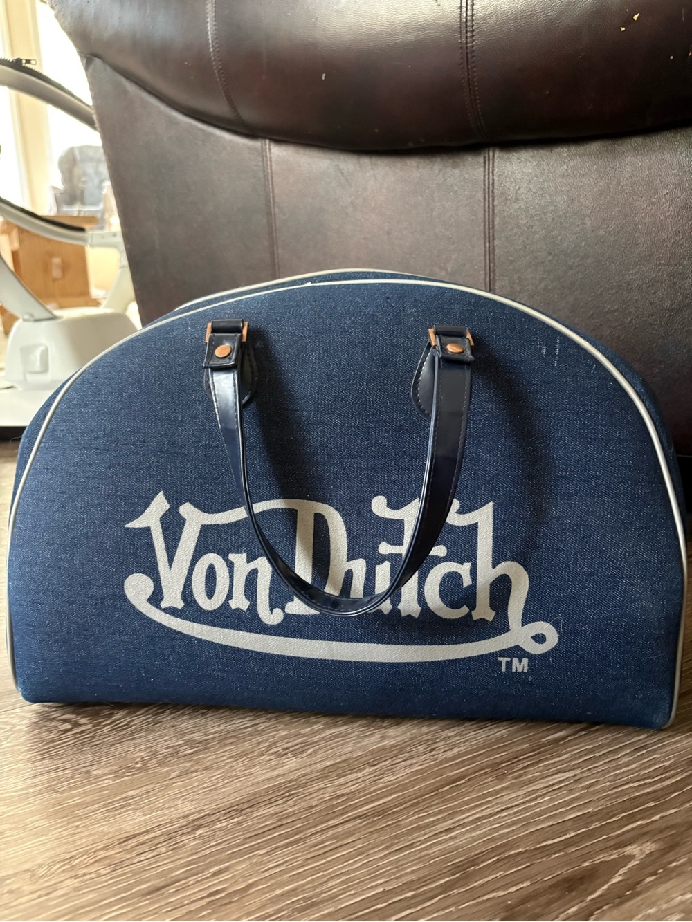 Von Dutch Navy Canvas Dome Carryall with White Logo